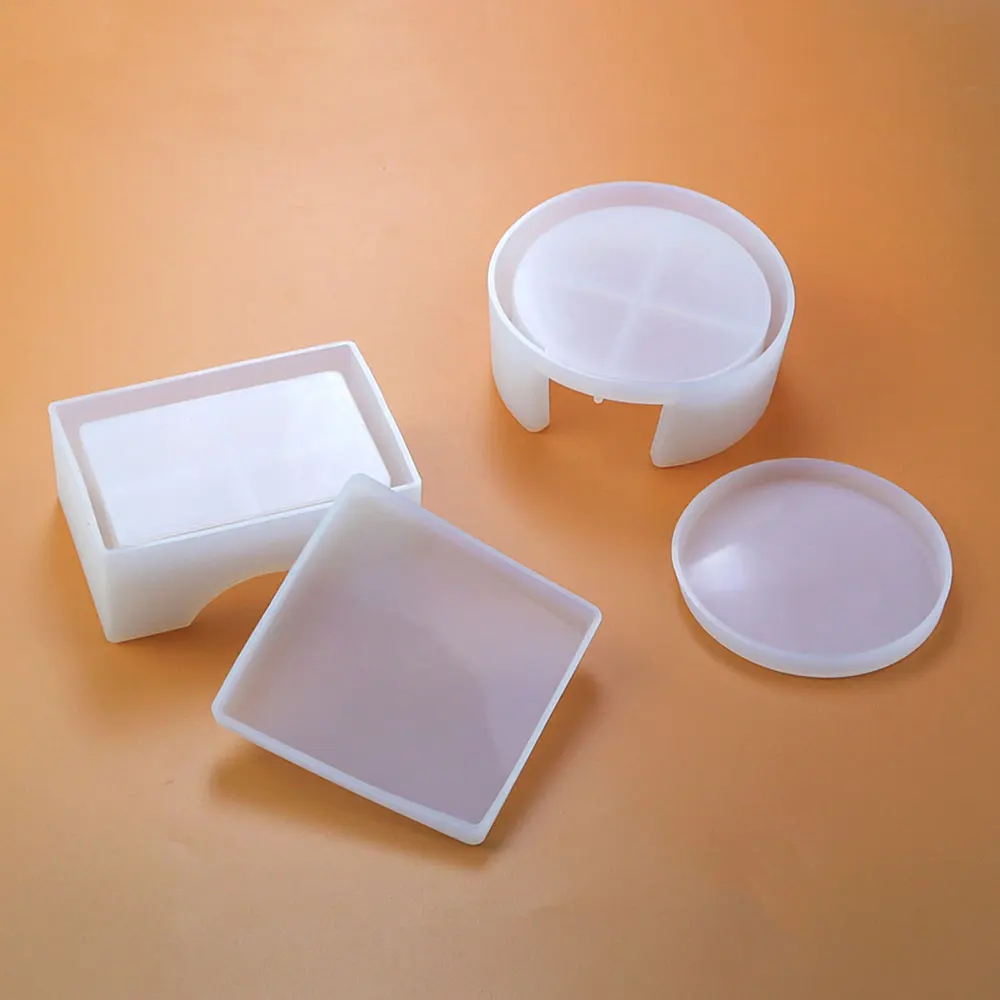 Silicone for Coaster Resin Mold Square Round Container Silicone Mould Cups Mats Diy Epoxy Resin Mold Coaster Storage Box glue mold