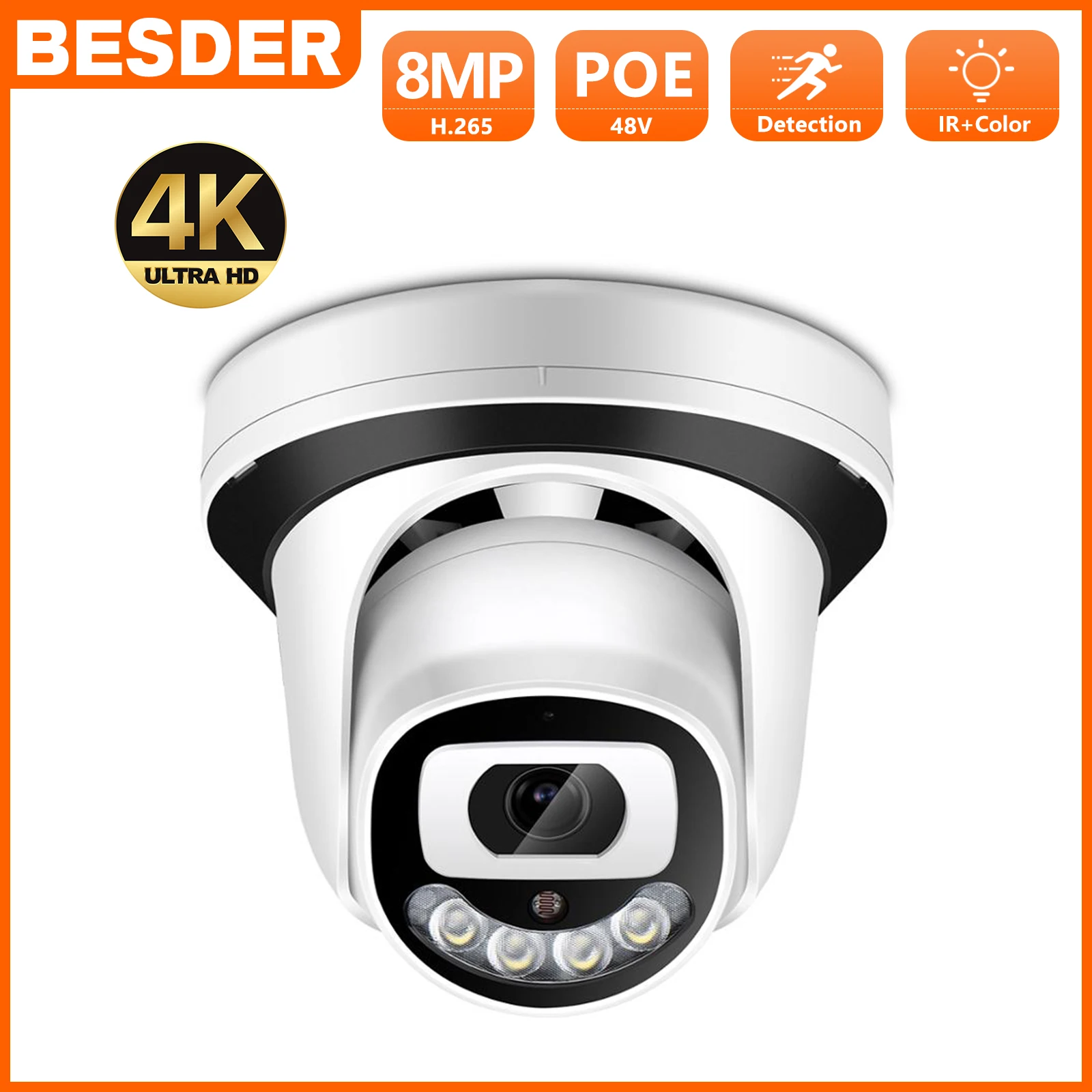 8MP 5MP HD Audio 48V POE IP Camera IR/Color Night Vision 2.8mm Wide Angle H.265 2MP Indoor Video Surveillance Dome Camera XMEye