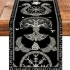 Black Viking Sacred Tree Linen Table Runner Party Decor Celtic Raven Helmet of Awe Kitchen Dining Table Runner Home Table Decor 1