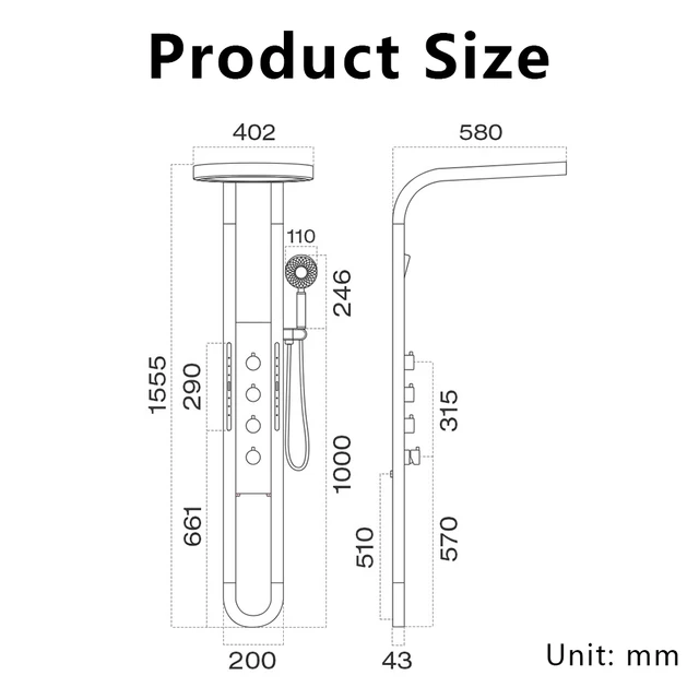 ชุดฝักบัวอาบน้ำระบบสปาแบบเรนชาวเวอร์ รุ่นทันสมัย พร้อมระบบนวดด้วยแรงดันน้ำแบบเจ็ท ฝักบัวแบบน้ำตก พร้อมก๊อกน้ำ จอแสดงผล LED ระบบอัจฉริยะสำหรับห้องน้ำ 6