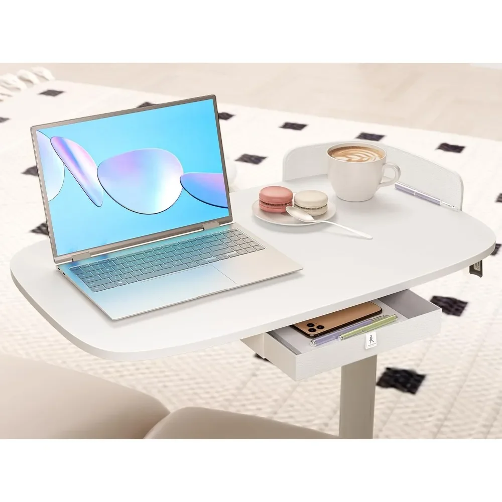 New2025-Rolling Desk Adjustable Height with Drawer and Wheels, Portable Small Standing Desk Pneumatic for Home Office, Mobile Co