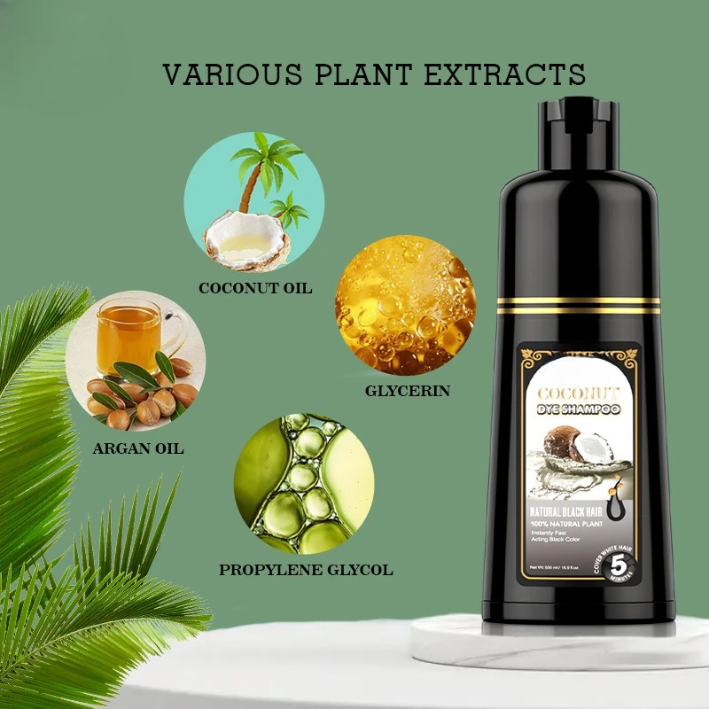 500ml Coconut Ginger Shampoo Fast Black Hair Dye Coloring Nourishing Shampoo Hair Care Tool hair darkening shampoo bar 3