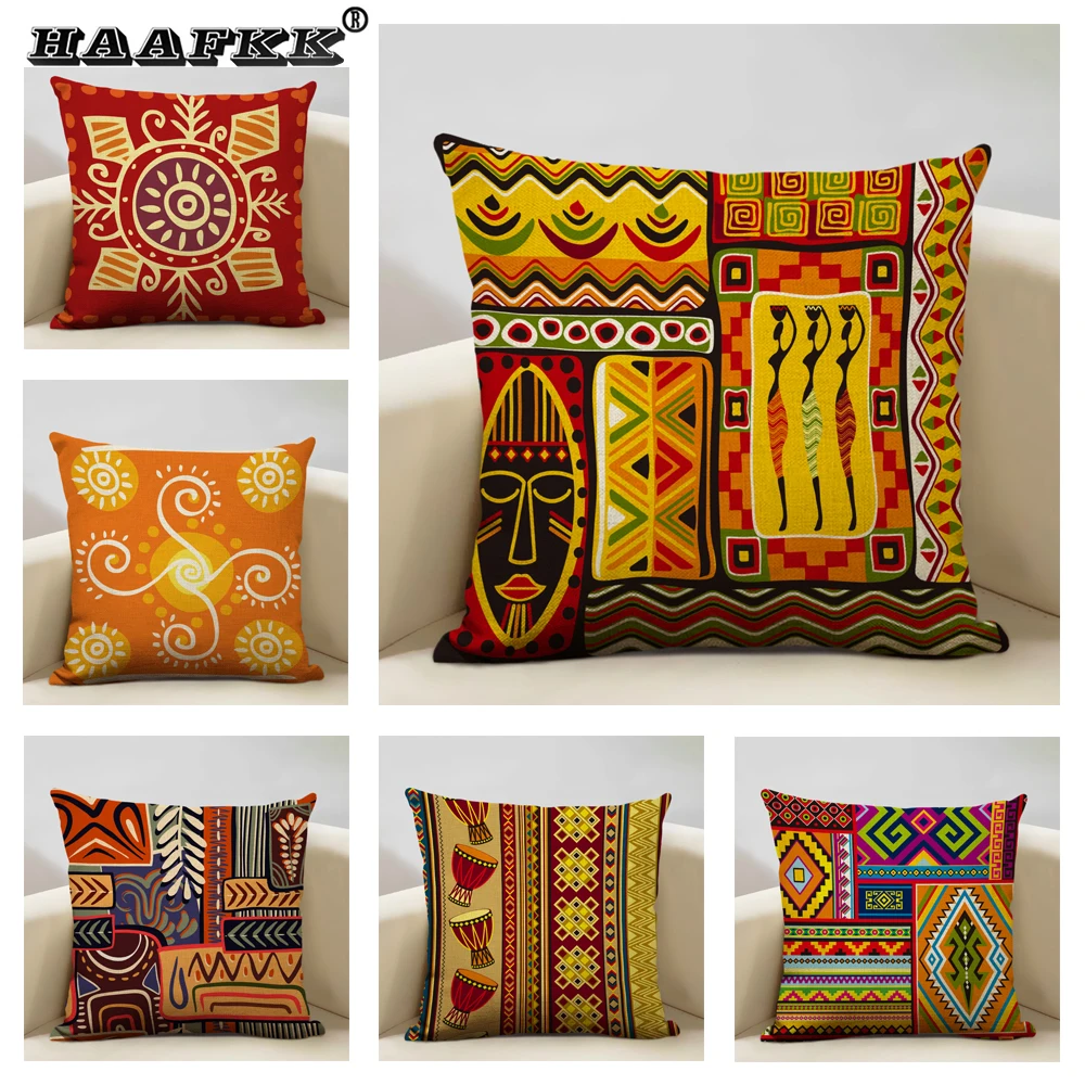 

Beautiful Art Decor Linen Cushion Cover Ethnic Style Pillowcase Home Sofa Car Decoration 45x45cm Throw Pillow Case