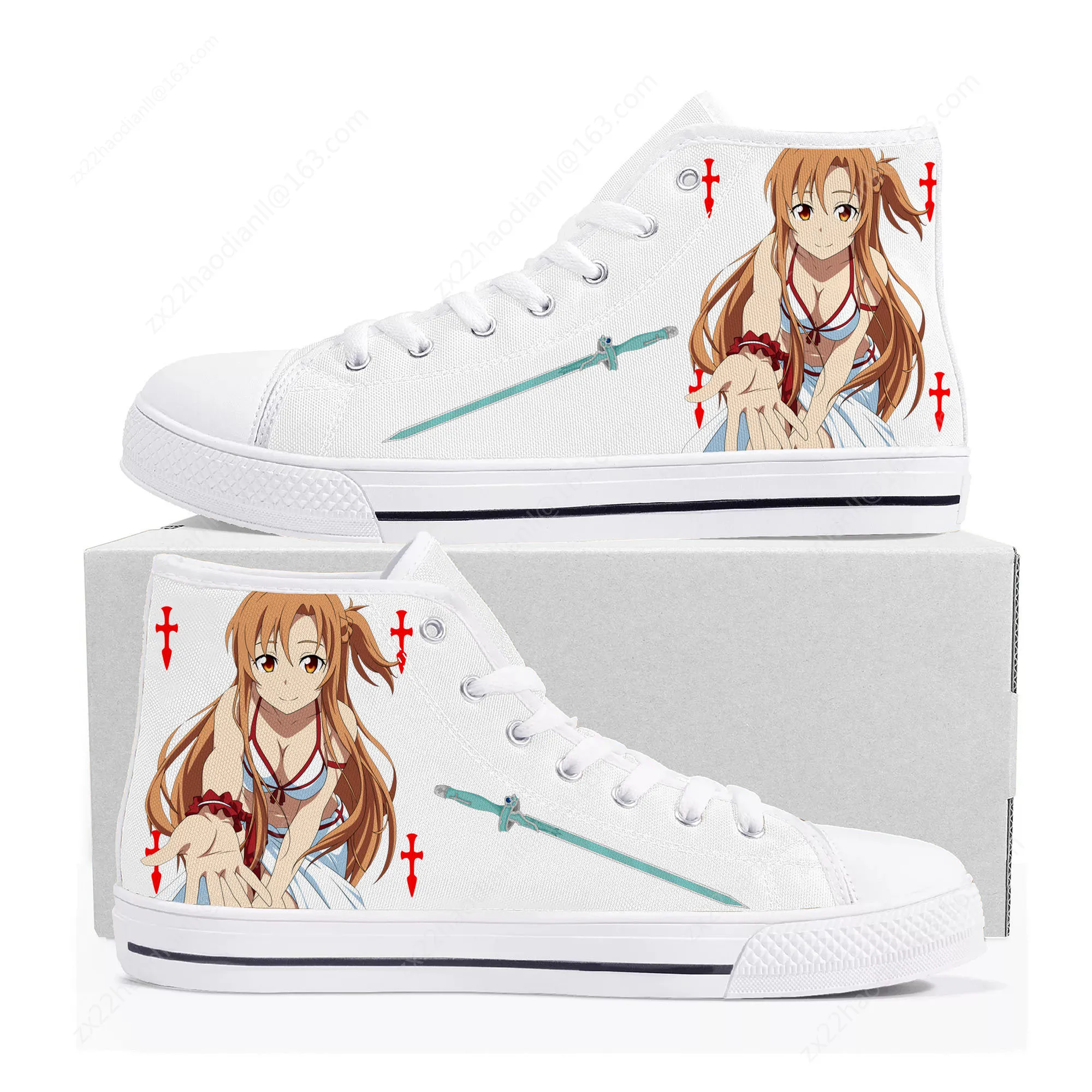 Comics Asuna Sword Art Online High Top Sneakers High Quality Mens Womens Teenager Canvas Sneaker Casual Couple Shoes Custom Shoe