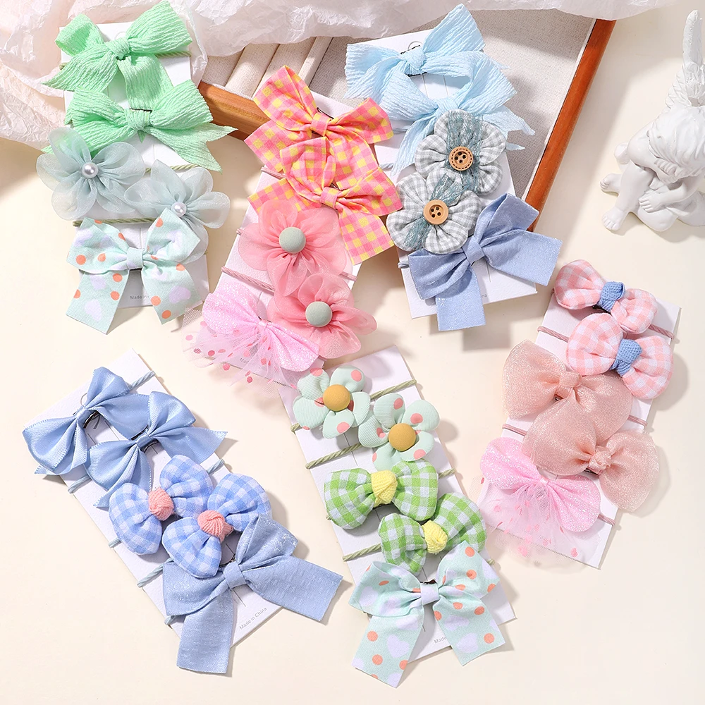 

10Pcs/Set Flower Bows Hairband for Girl Lovely Splicing Elastic Hair Rope Sweet Colorful Rubber Band Kids Baby Hair Accessories