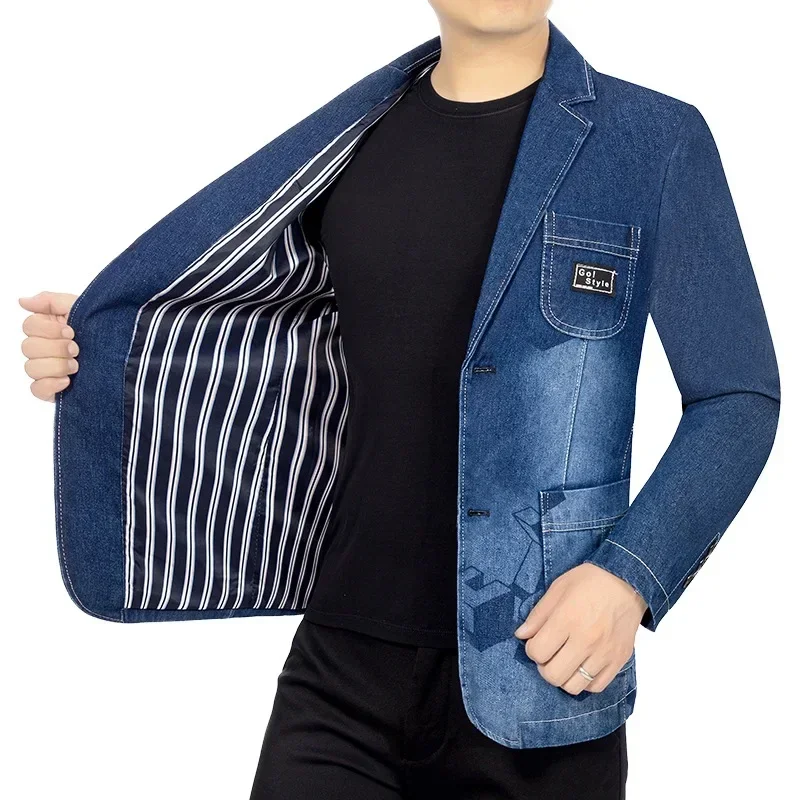 Men's Casual Denim Blazer Jackets Size 4XL