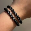 Bracelet de nom de perle noire mate, bracelet extensible de perles noires avec nom, perles de lettre noire, 1 pièce