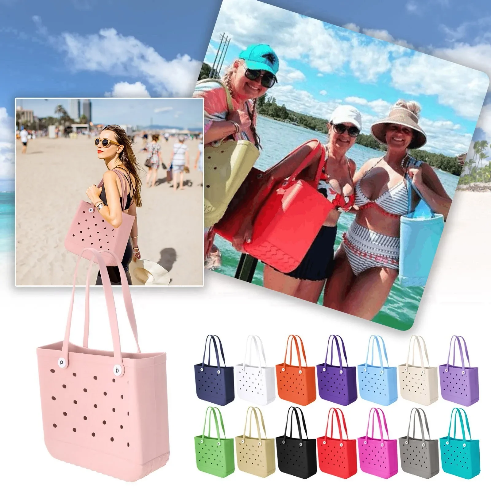 

Original Large Waterproof Washable Tip Proof Durable Open Tote Bag for the Beach Boat Pool Sports Lightweight Rubber Women Bags