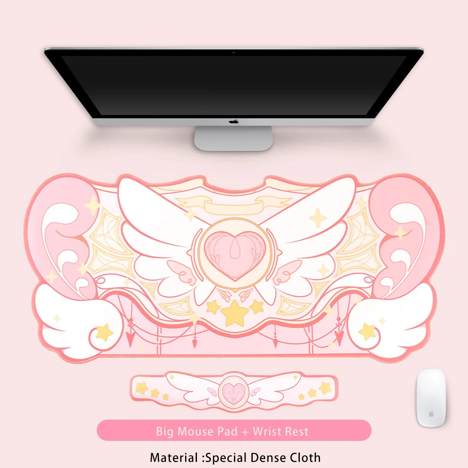 Geekshre-kawaii Computador Gaming Mouse Pad Pink Star Wings Esteira de Mesa de Escritório Anti-slip Esteiras Impermeáveis Tamanho Grande Presente - Imagem 3
