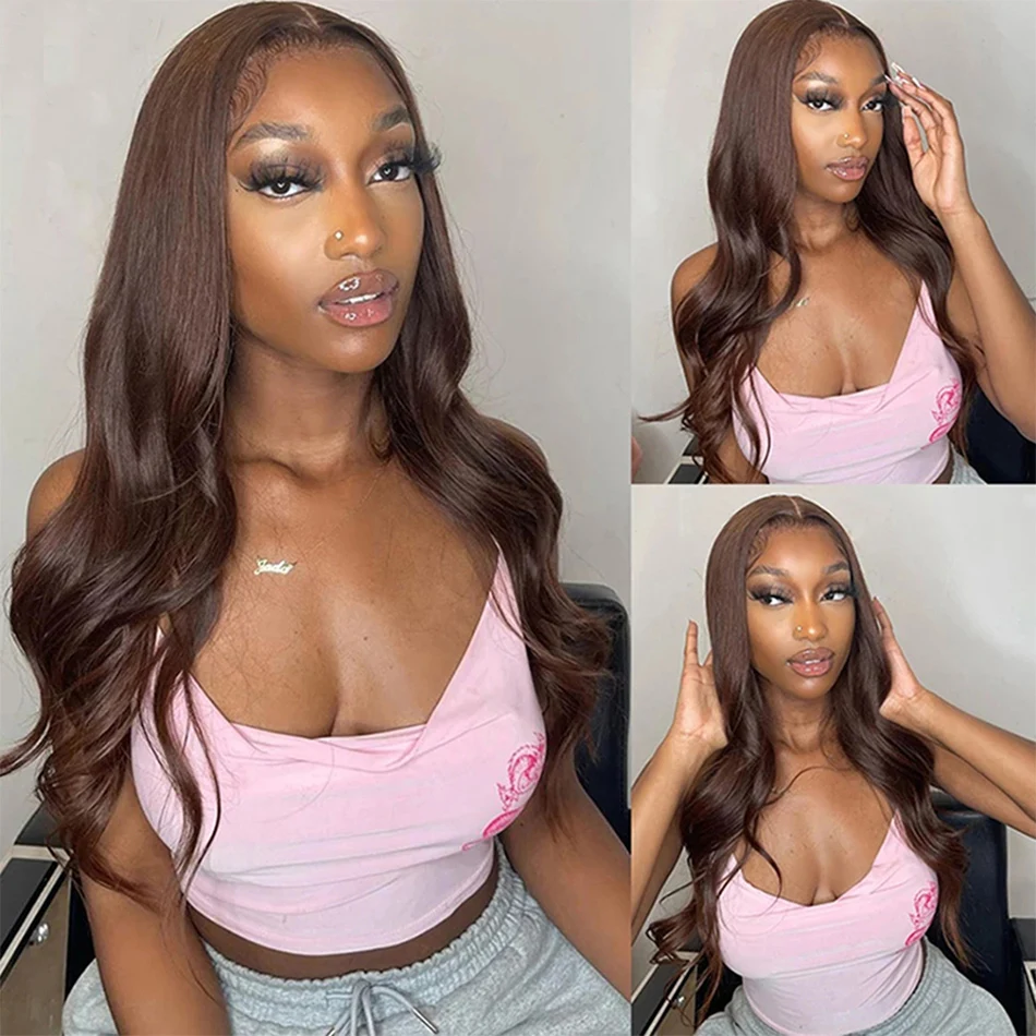 Chocolate Brown Body Wave Lace Front Wig HD Transparent Lace Frontal Wig Human Hair Pre Plucked Colored Human Hair Wigs On Sale 3