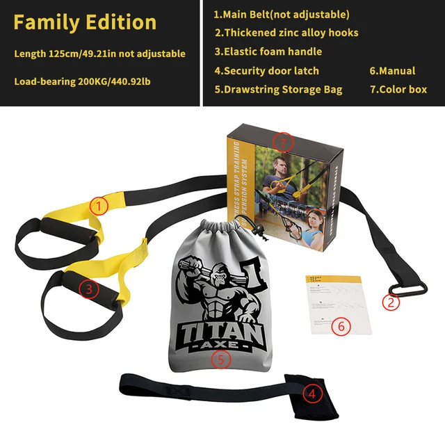 Suspended Training Belt with Bungee Storage Bag for Pull-ups, Pilates, Strength Training and Resistance Home Exercise Supplies 6