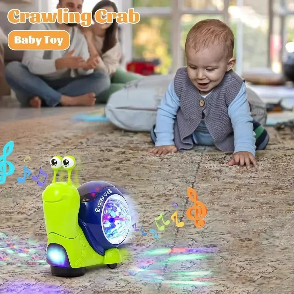 Disco Snail Toy,Crawling Snail Light Up Toy Musical Crawling Toys with Avoid Obstacles Function Interactive Baby Sensory Toys 2