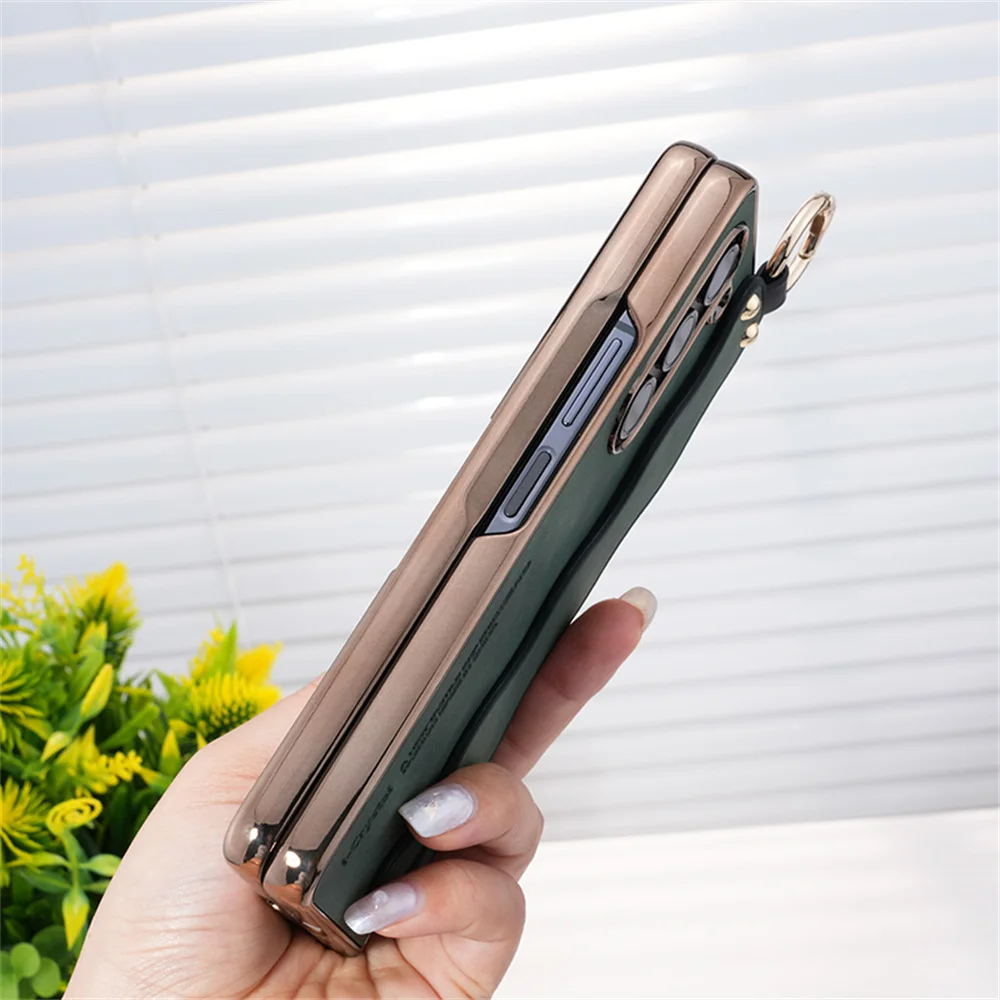 Fashion Wave Wristband Leather Folding Case with Ring Buckle Holder