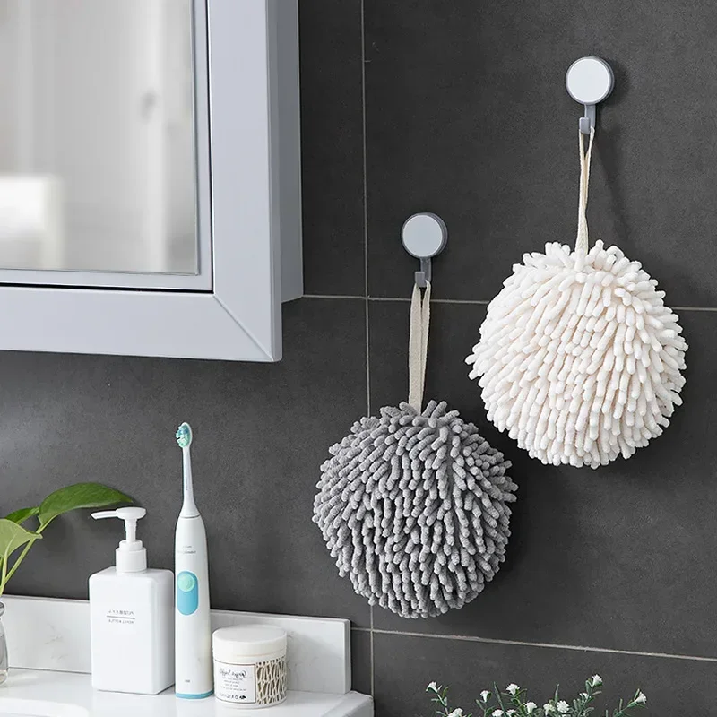 Chenille Hand Towels Kitchen Bathroom Hand Towel Ball with Hanging Loops Quick Dry Soft Absorbent Microfiber
