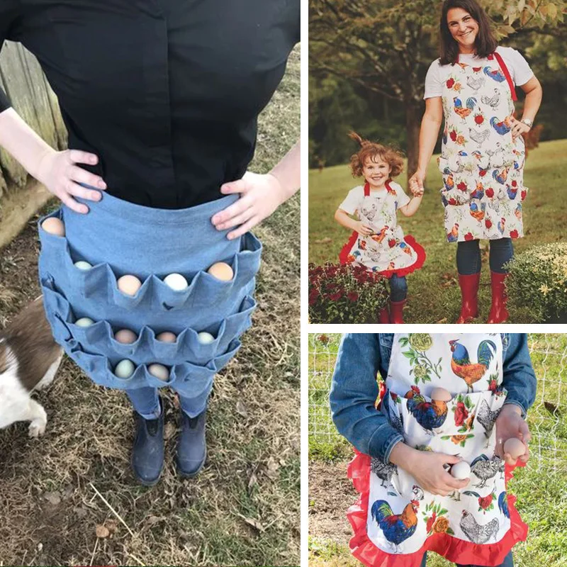 egg gathering and collecting apron denim