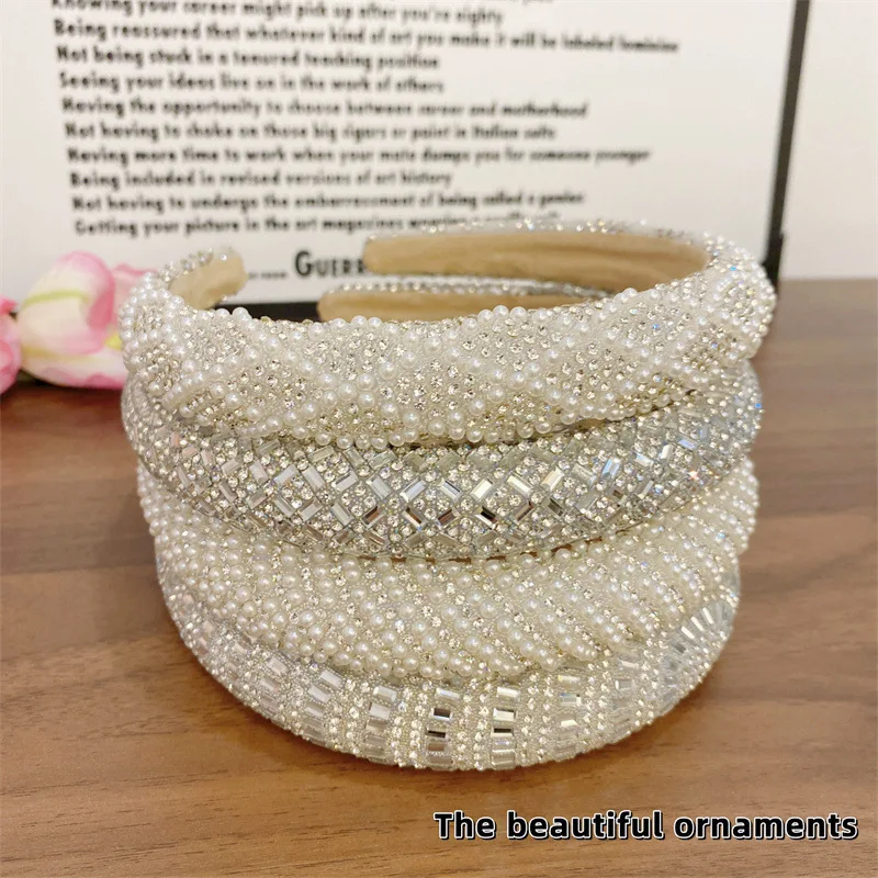 Koreanisches Luxus-Perlen-Stirnband Vollbesetzter Strass-Haarreif Hohe Krone Kopfschmuck Haarband Leichter Luxus Mode Damen Haaraccessoires – Detail 6
