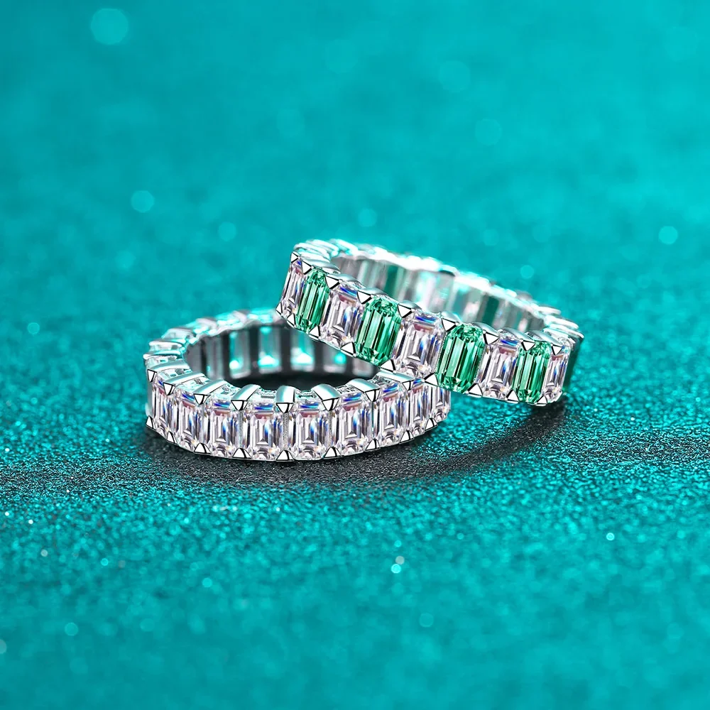 

LORIELE 10.5CT 5.5MM Eternity Moissanite Ring Emerald Cut Certified Moissanite Diamond Full Eternity Engagement Wedding Band