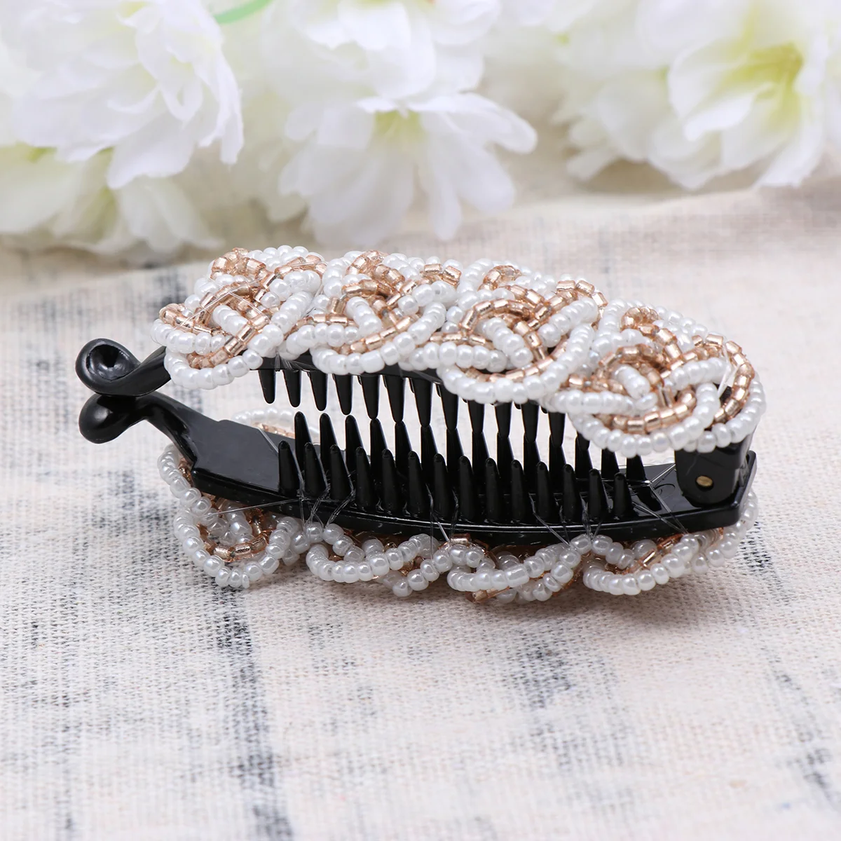 

Bead Hair Vertical Clip Beautiful Hair Clip Ponytail Holder for Woman Lady Girl Rice White Light Brown
