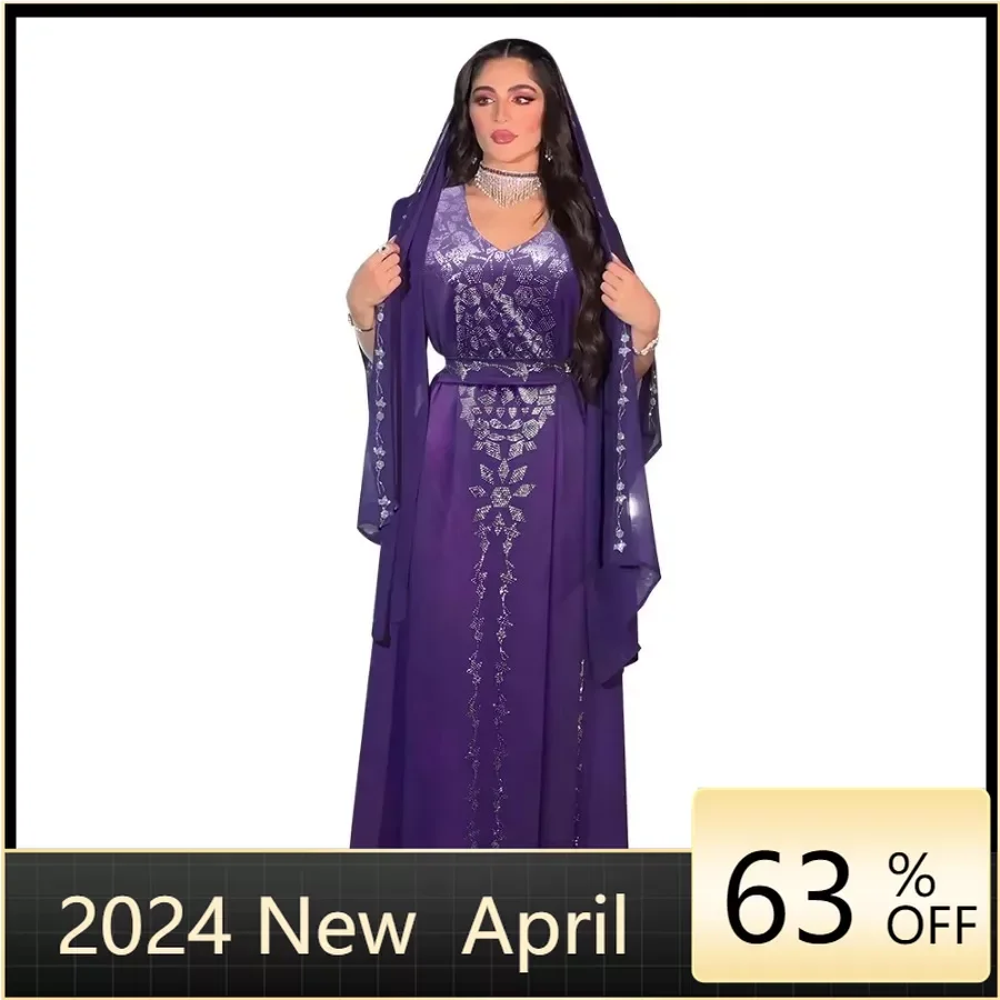 Elegant Middle East Muslim Hijab Abaya Dress for Women Eid Arabic Party Jalabiya Islamic Turkey Dresses Moroccan Caftan Robe