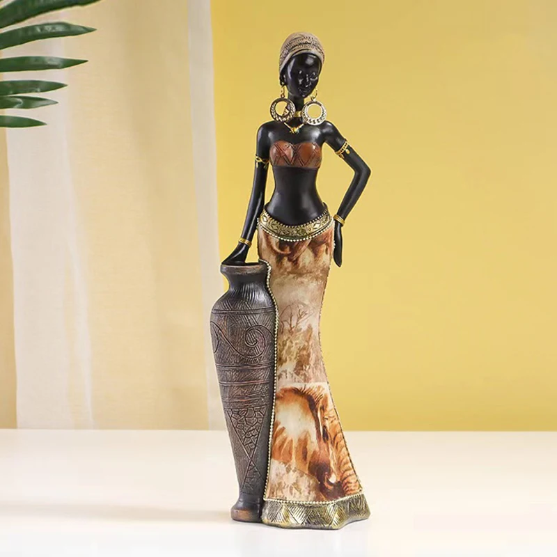 Vintage African Style Resin Handicraft Ornaments - Black Women's Art Sculptures