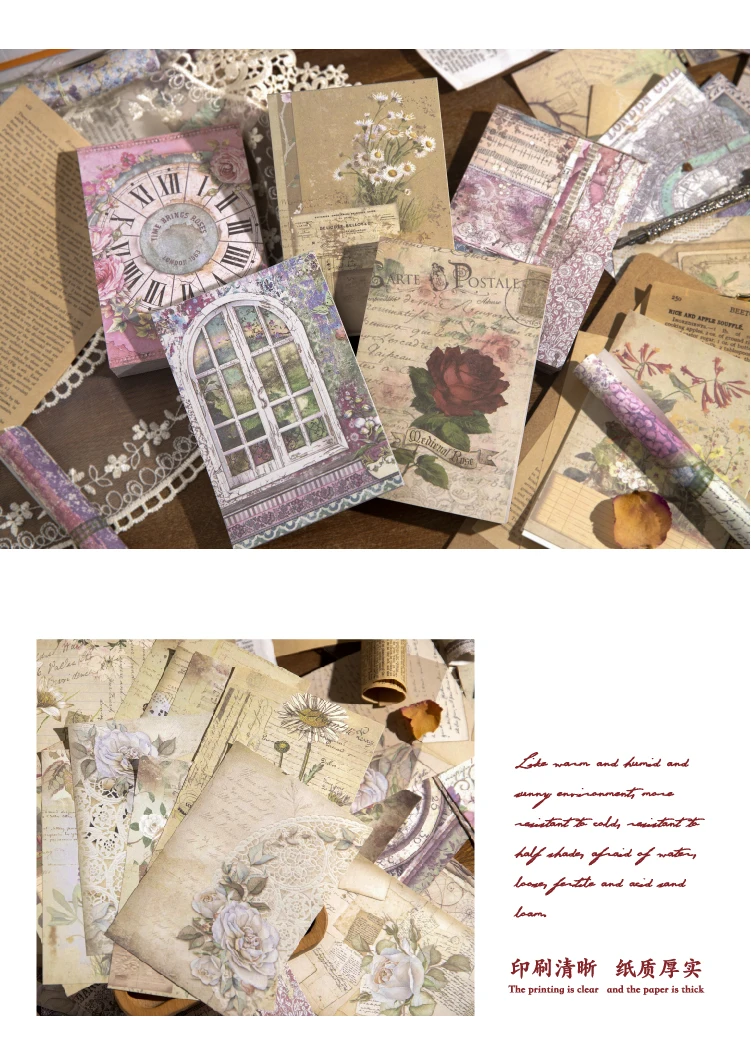 Yoofun 100 blätter Retro Dekorative Material Papier Buch Vintage Rose Brief Blumen Papiere Journal Dairy Handwerk Machen – Detail 3