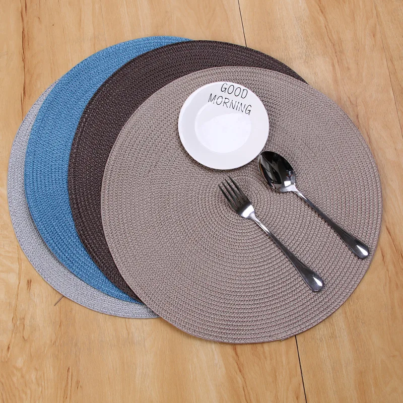 1pc Round Woven Placemats PP Waterproof Dining Table Mat Non-Slip Napkin Disc Bowl Pads Drink Cup Coasters Kitchen Decoration