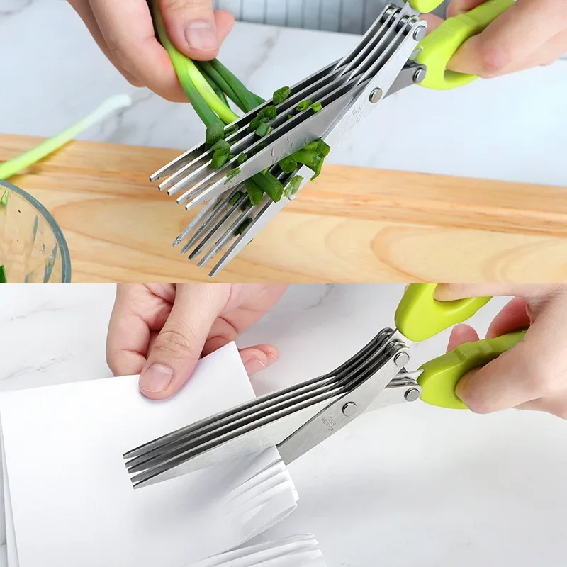 Multifunctional Multi Layers Stainless Steel Knives Kitchen Scissors 5 Blade Herb Scissors Scallion Cutter Kitchen Accessories 5
