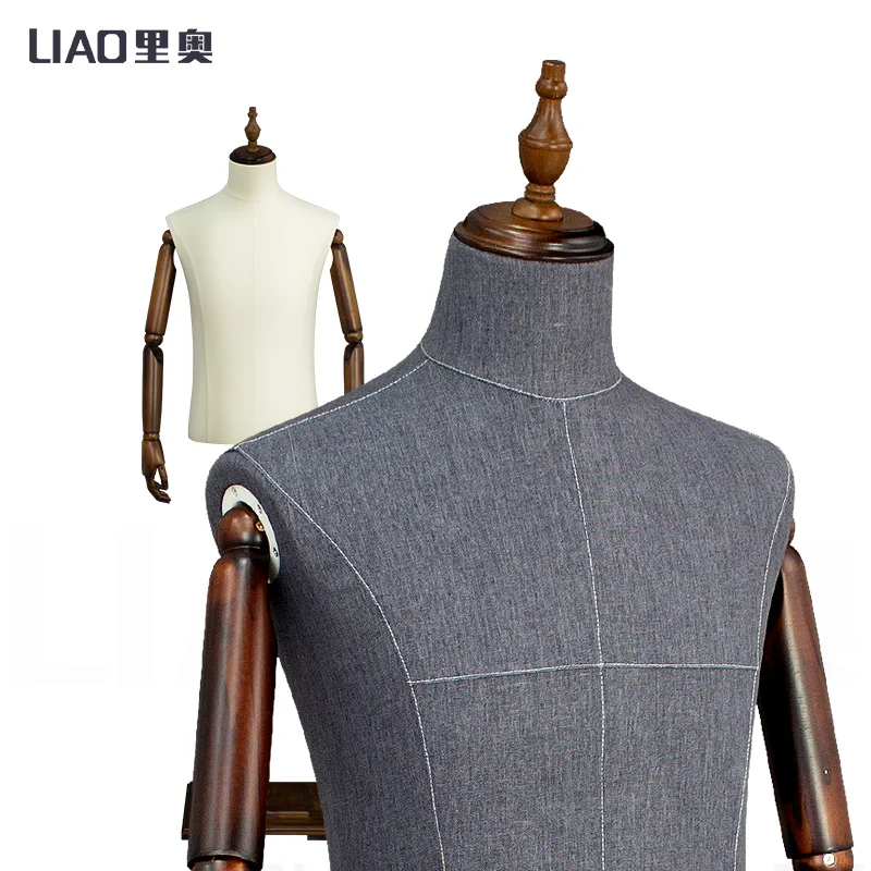 High-end Clothing Store Suit Display Model upper-body with Wooden Arm male mannequins for boutique clothes Adjustable Height