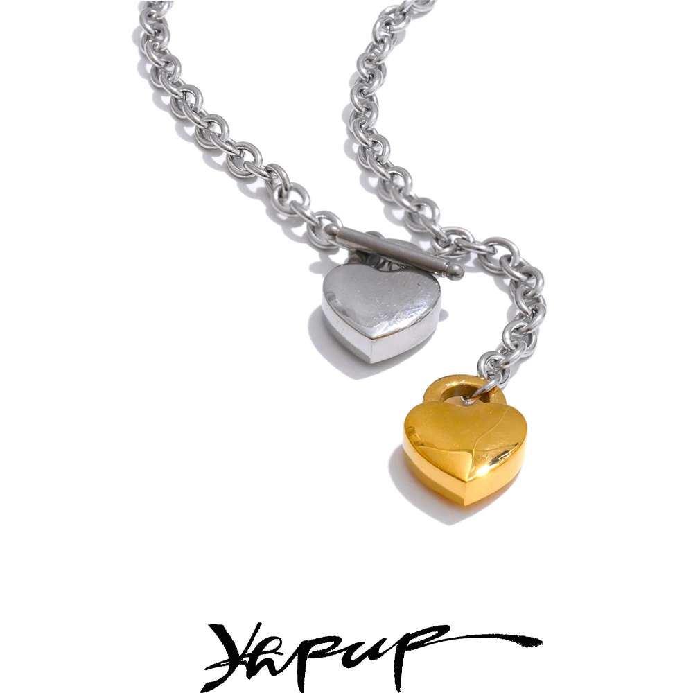Yhpup 50cm Valentines Day Necklace Heart Pendant Chain Gold Silver