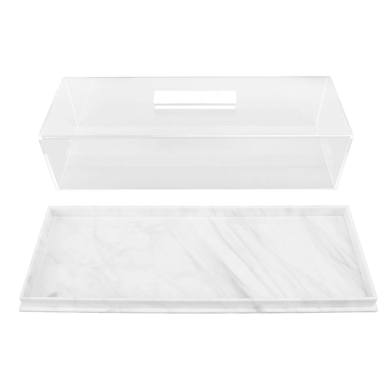 Rectangular Cake Tray Marble Grain Acrylic Multifunctional Dessert Serving Tray with Lid Rectangular Serving Tray