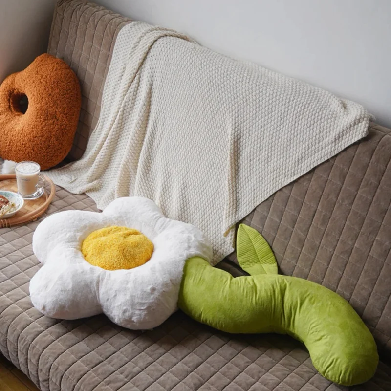 110cm 귀여운 작은 데이지 꽃 베개, 긴 줄기의 부드러운 플러시 꽃 쿠션, 집, 침실, 소파 장식에 완벽한 선물