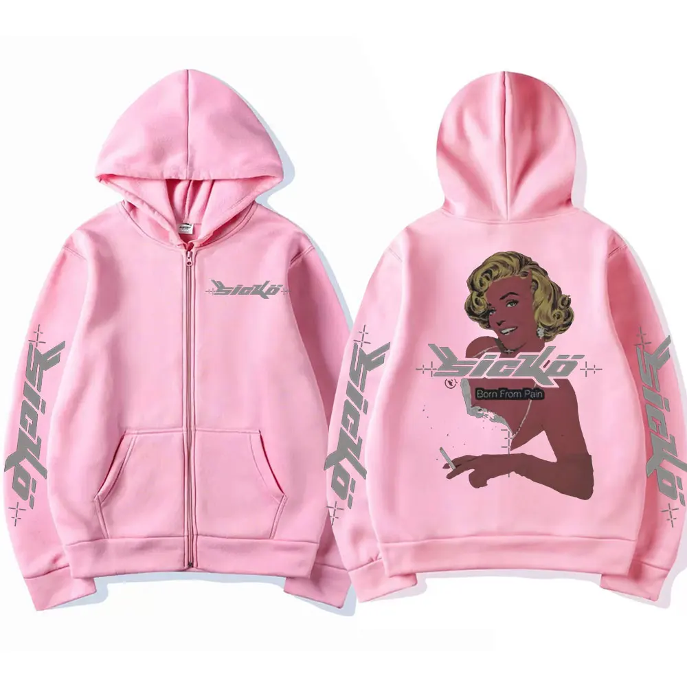 Sicko Born From Pain Graphic Print Zipper Hoodie Men Women Fashion