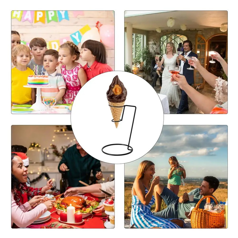 Description Picture 5 of itemIce Cream Cone Display Holder Black Restaurant Decorative Rack Scientific Design Iron Sugar Cone Display Stand Cold Drink Shop