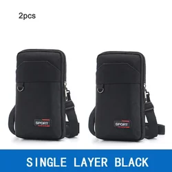 Waterproof Men's Double Layer Waist Bag with Crossbody Strap (Single zipper Black)