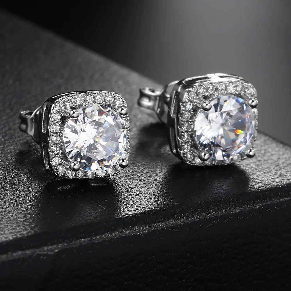 Klassische runde Ohrstecker für Damen und Herren, silberfarben, luxuriös, glitzernd, vollbesetzt mit Zirkonia, Hip-Hop-Rock-Ohrschmuck, Geschenk für Männer – Detail 4