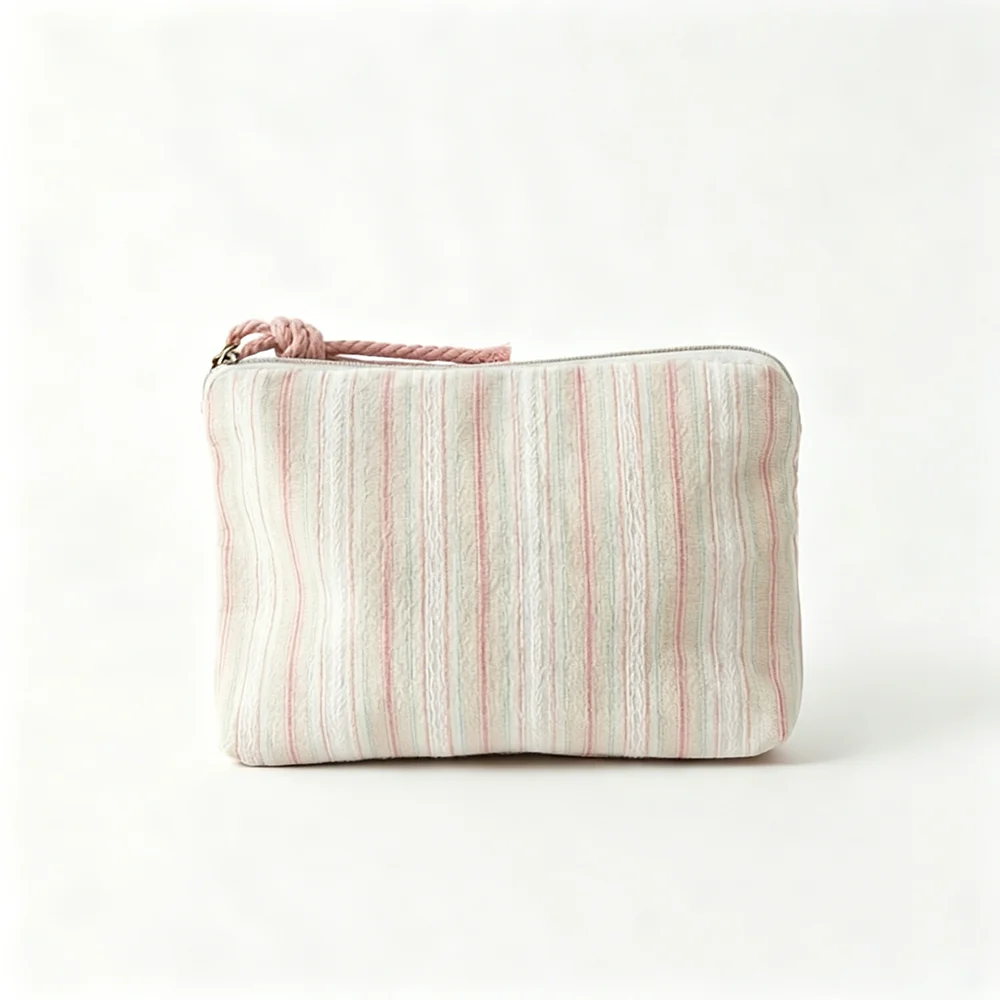 Chic Pink Striped Makeup and Accessories Bag