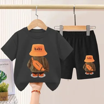 Summer Baby Girls Clothes Set Children Boy Cartoon Bear Tshirts and Shorts 2 Pieces Suit Kid Casual Top Bottom Outfit Tracksuit 3