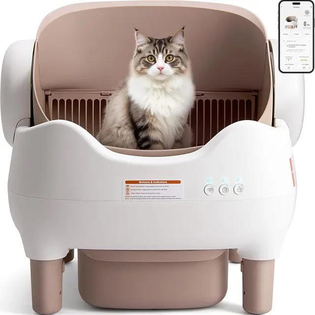 Automatic Cat Litter Box Self Cleaning with APP Control Odor-Free Waste Disposal Large Waste Bin Open-Top for Multiple Cats 3