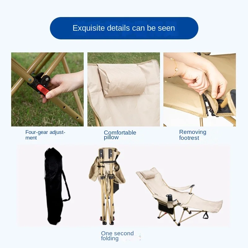 Outdoor Recliner Camping Folding Chair Camping Portable Footrest Beach Chair Sitting & Lying Dual Purpose Chair Reclining Chair