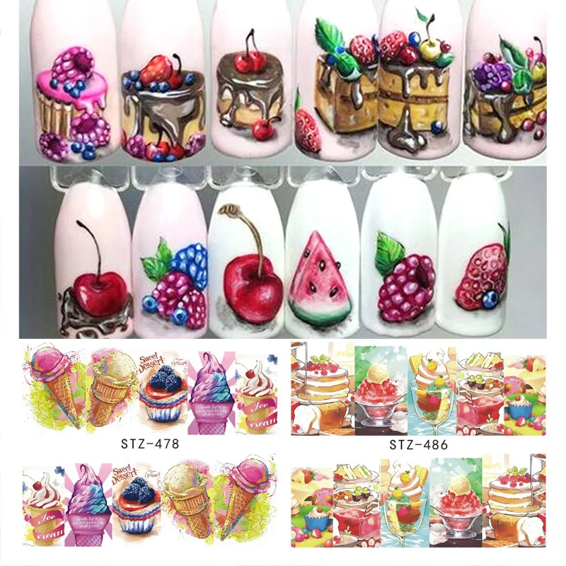 1PCS Summer Ice Cream Fruit Strawberry Cherry Cake Nail Art Water Transfer Sticker Decor Slider Decal Manicure Tool