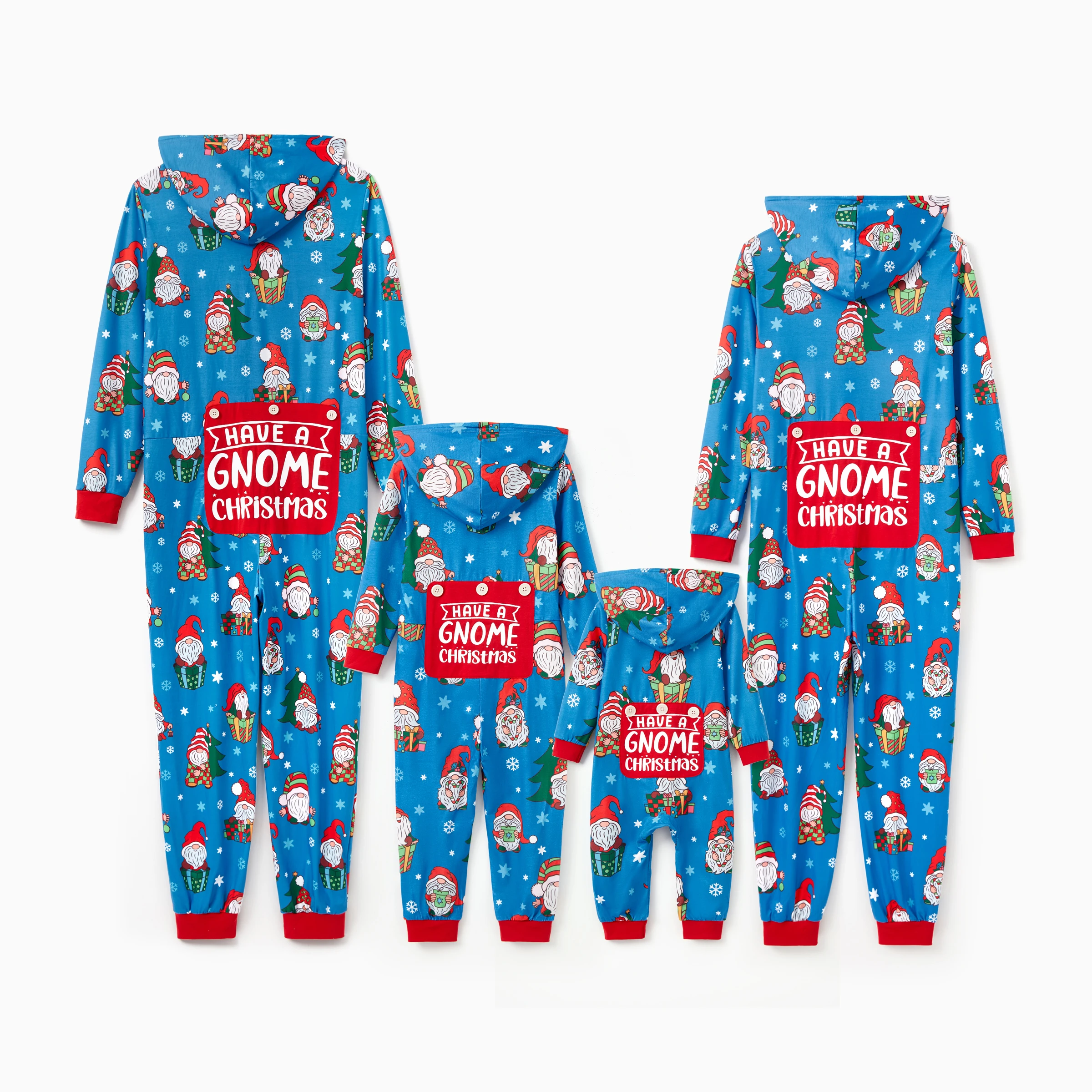 thumbnail image 2 of Pijamas navideños azules PatPat con estampado de Papá Noel, monos con capucha y cremallera, conjuntos familiares a juego, 2 of 5