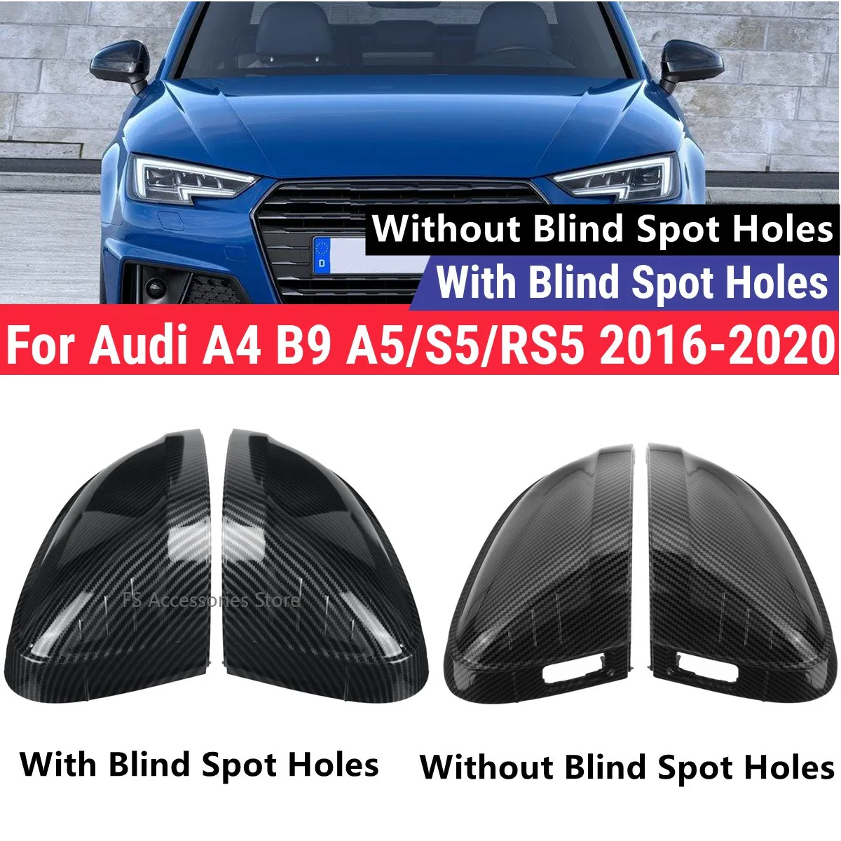 

Carbon Fiber Side Rearview Mirror Cover Caps Replace For Audi A4 S4 RS4 B9 2016 -2020 A5 S5 RS5 Rearview Wing Mirror Cover Cap
