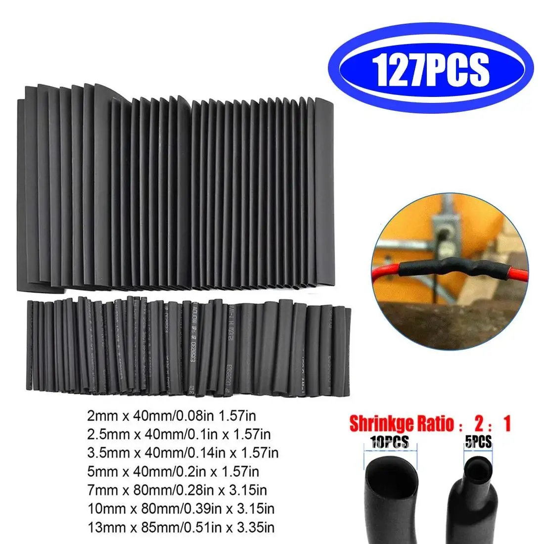 

127Pcs Electrical Wire Wrap Cable Waterproof Heat Shrink Sleeving Tube Assortment Kit Electrical Connection