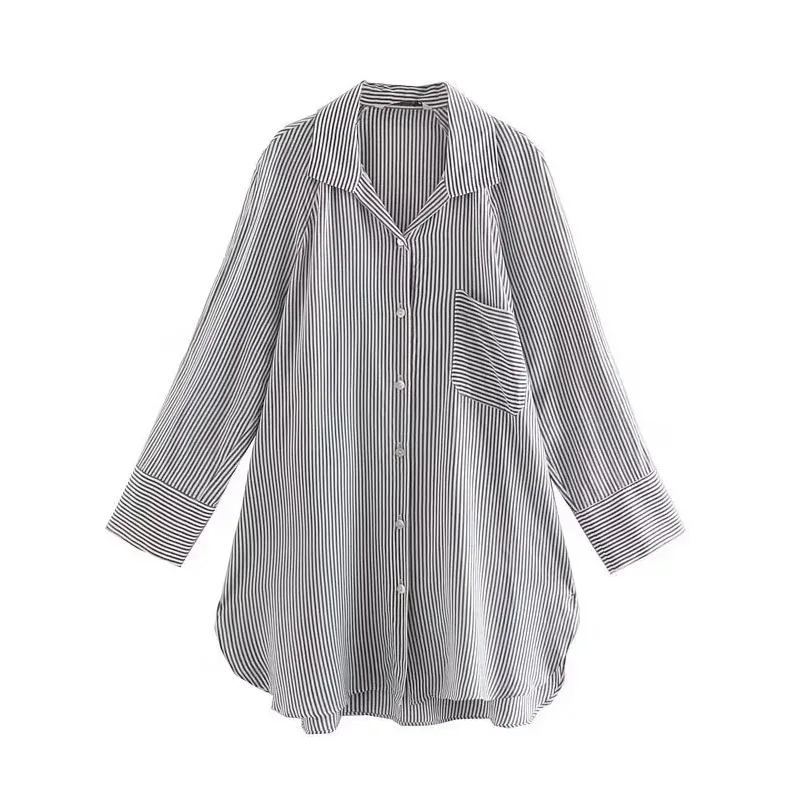 

ZADATA осень 2023, Новая женская однотонная модная Свободная Повседневная рубашка на молнии с отложным воротником и длинным рукавом