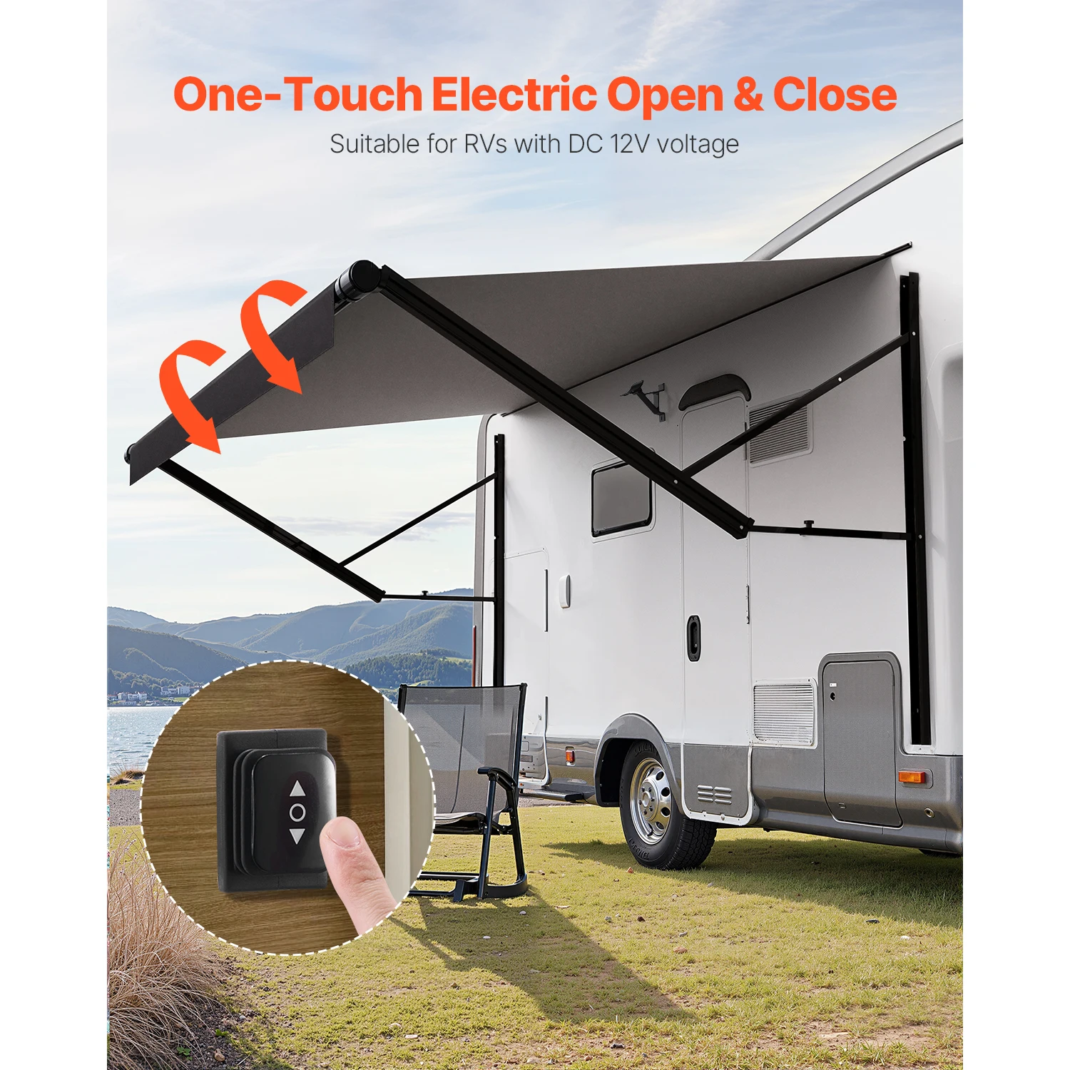 SucceBuy Motorized RV Awning Complete Kit 10'-20' Retractable Awning with Aluminum Alloy Frame Outdoor Trailer Awning Fit for RV