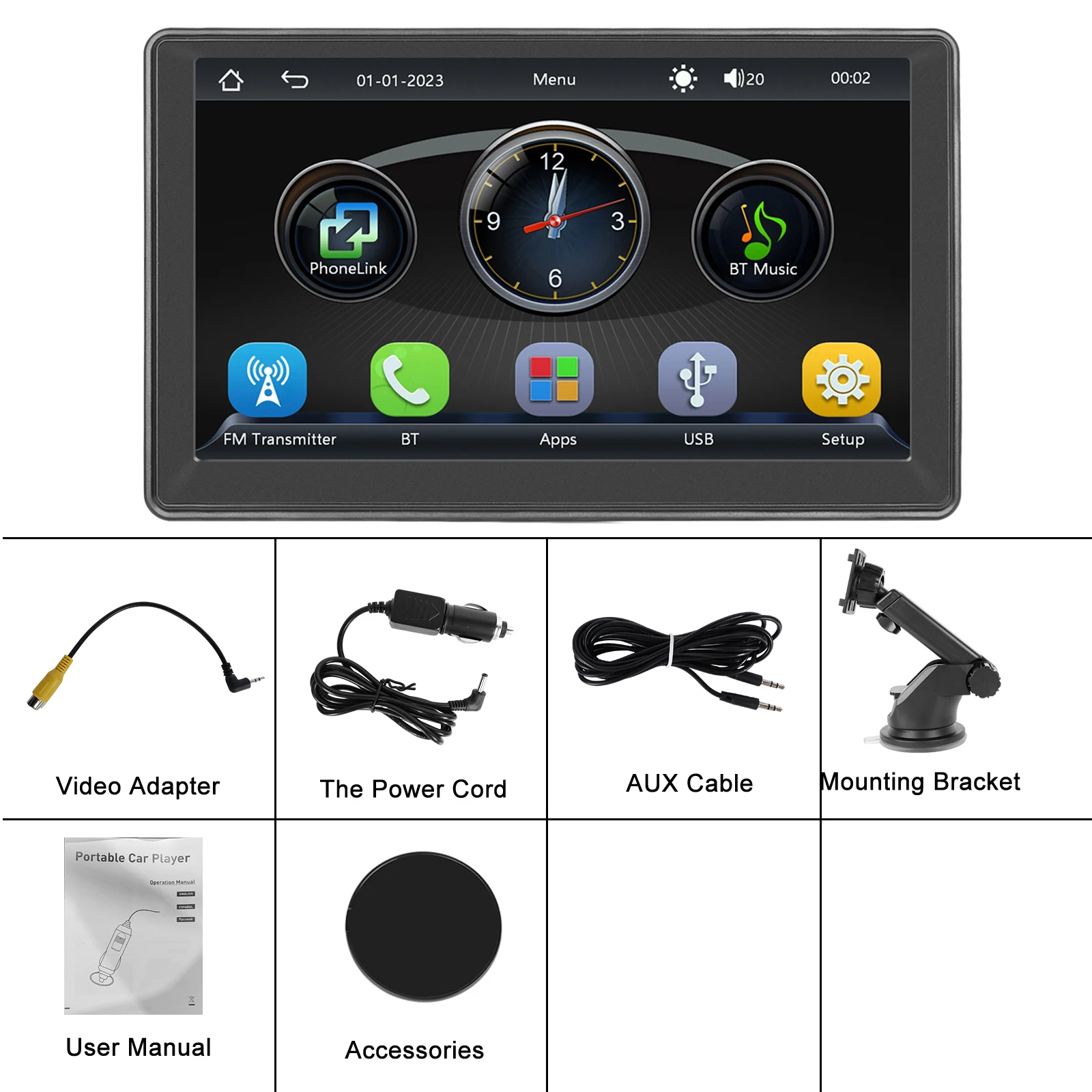 Reproductor MP5 Podofo de 7 Pulgadas con CarPlay Inalámbrico, Android Auto, Navegación GPS, Mirror Link, Transmisión FM, Pantalla Inteligente, Reproductor de Música BT, EQ, AUX, Audio, Monitor MP5 8