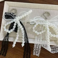 Porte-clés en dentelle mignon, nœud blanc/noir, pendentif de sac, chaîne de téléphone, accessoire d'emballage 1