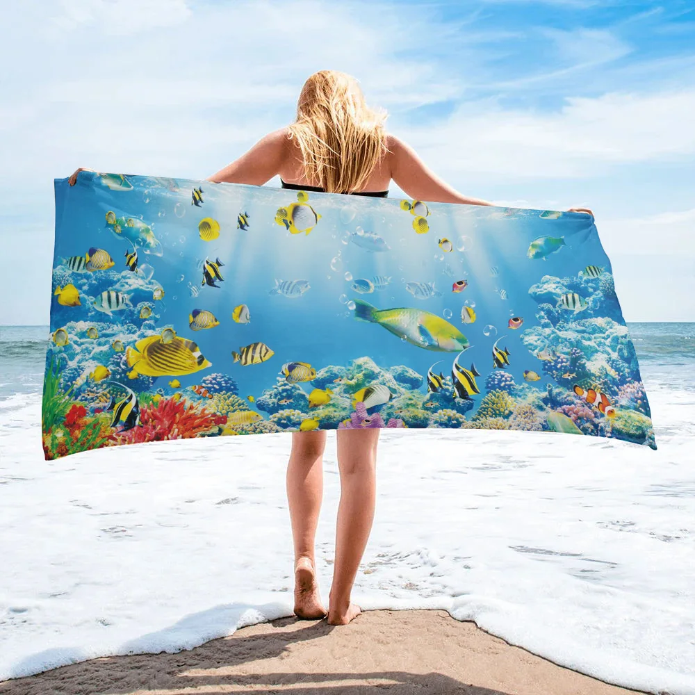 

Marine Life Colorful Coral Fish Bubbles Bath Towel Swimming Shower Towels Bathroom Accessories Microfiber Beach Towel Yoga Mat