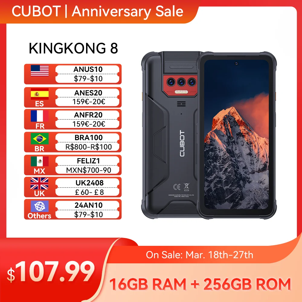 [World Premiere] Cubot King Kong 8, Waterproof IP68/IP69K, 12GB RAM (6GB+6GB), 256GB ROM, NFC, 10600mAh, Octa-core, Add to Cart