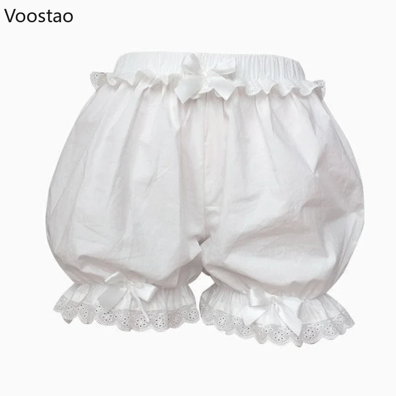 White Ruffles Knickers Women Kawaii Panties Cute Lace Bow Lolita Safety Shorts Pants Girl Elastic Vintage Victorian JK Bloomers